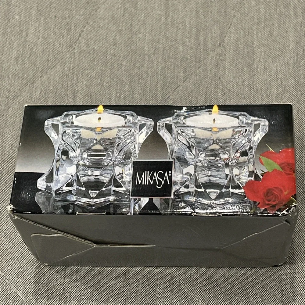 Mikasa Sparkling Star Crystal Candle Holders Set of 2 Votive Tea Light Brand New